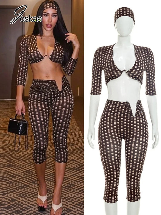 Women's Polka Dot Ruched V-neck High Waist Two Piece Set - Women's Fashion Wholesale - Front View