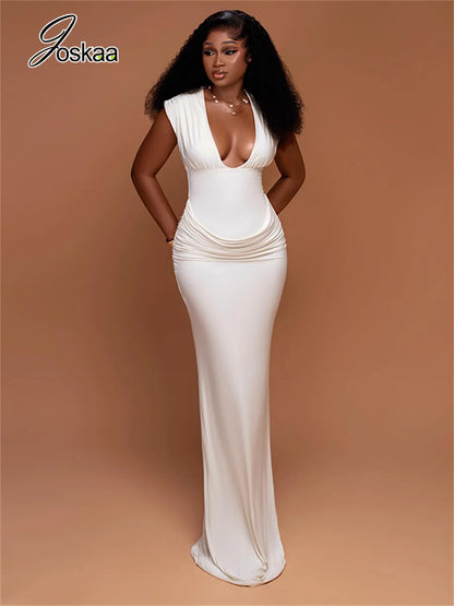 Wholesale Women's Ruched Sleeveless Bodycon Dress White – Side View