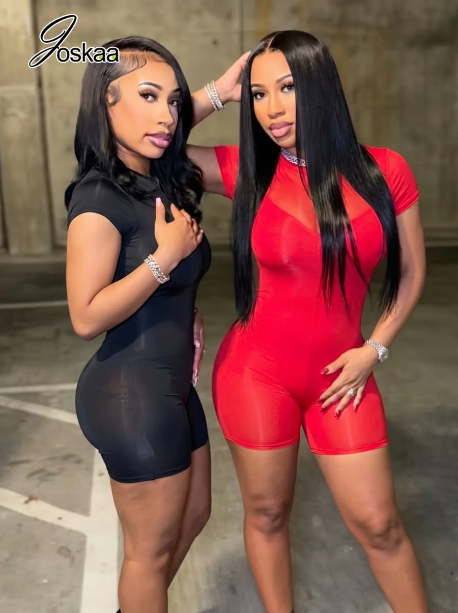Women's Mesh Short Sleeve Bodycon Romper Skin – Front View