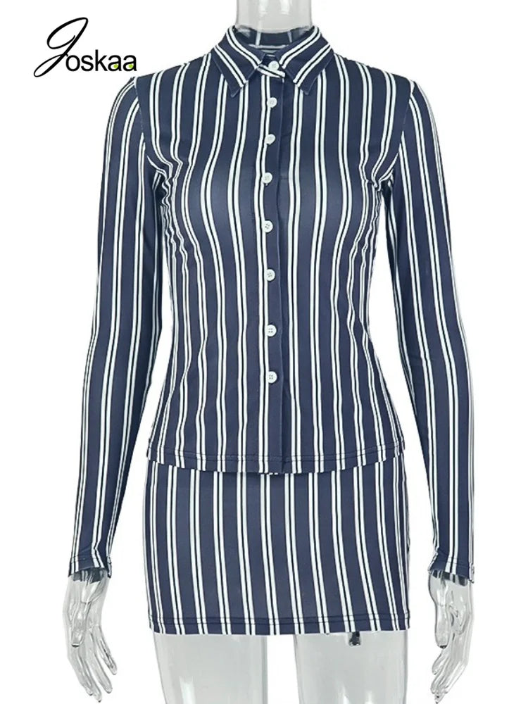 Women's Stripe Long Sleeve Mini Two Piece Set Stripe – Back View