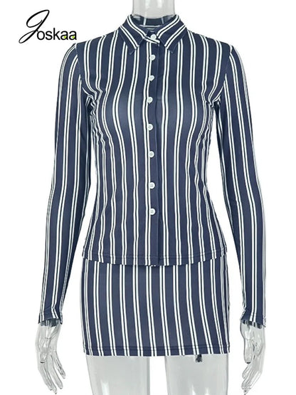 Women's Stripe Long Sleeve Mini Two Piece Set Stripe – Back View