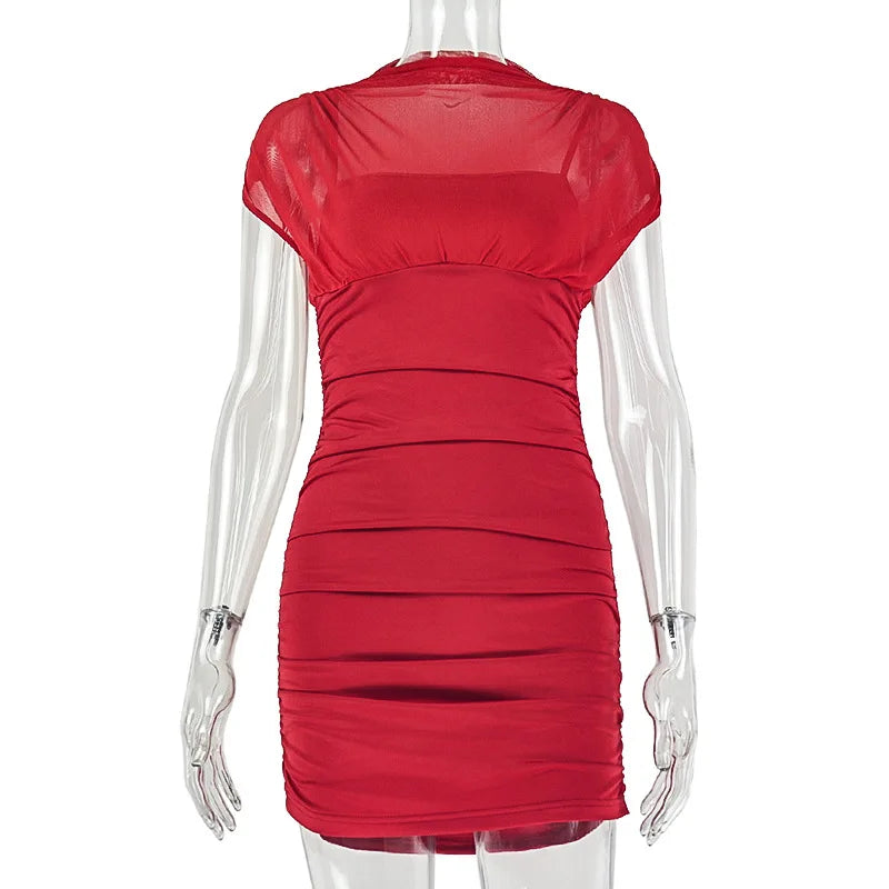 Women's Sleeveless Bodycon Pleated Mini Dress