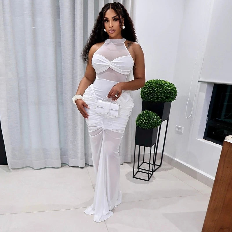 Wholesale Women's Mesh Ruched Bodycon Maxi Dress