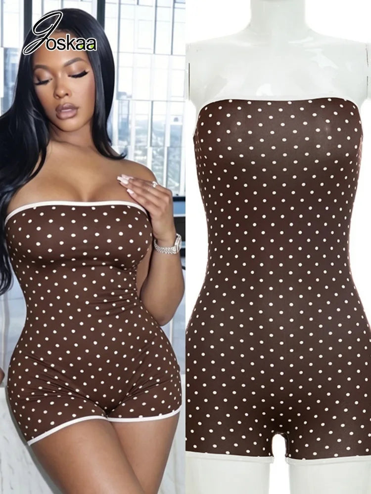 Women's Polka Dot Backless Strapless Romper – Women's Fashion Wholesale – Front View