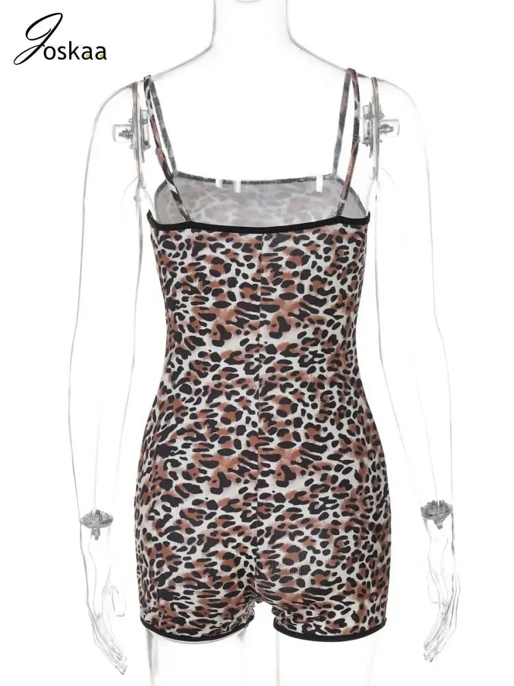 Wholesale Women's Leopard Print Sleeveless Romper Leopard Print – Detail View