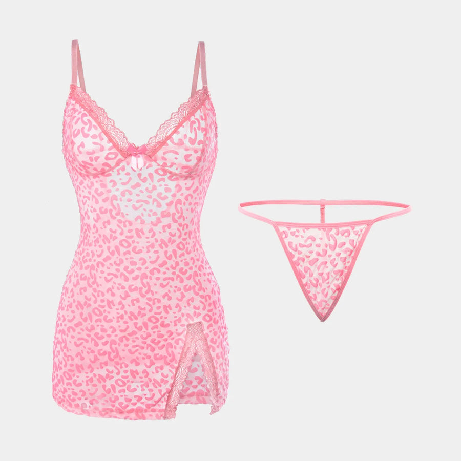 Women's Leopard Print Mesh Two Piece Set