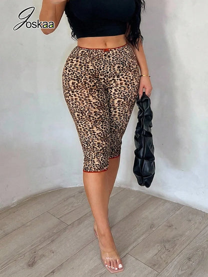 Women's Leopard Print Lace Bodycon Pants - Front View