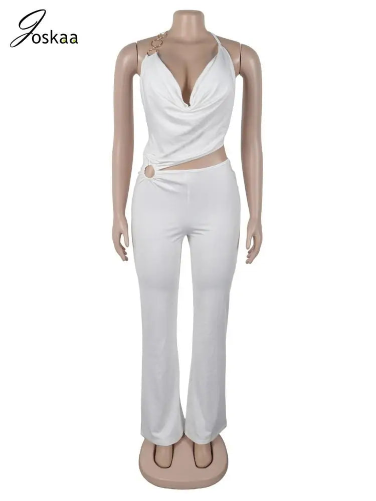 Women's Backless Cutout Halter Bodycon Romper White – Back View