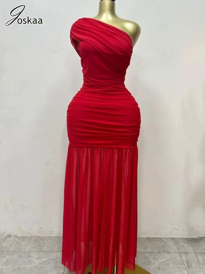 Women's Sleeveless Bodycon Pleated Maxi Dress Red – Back View