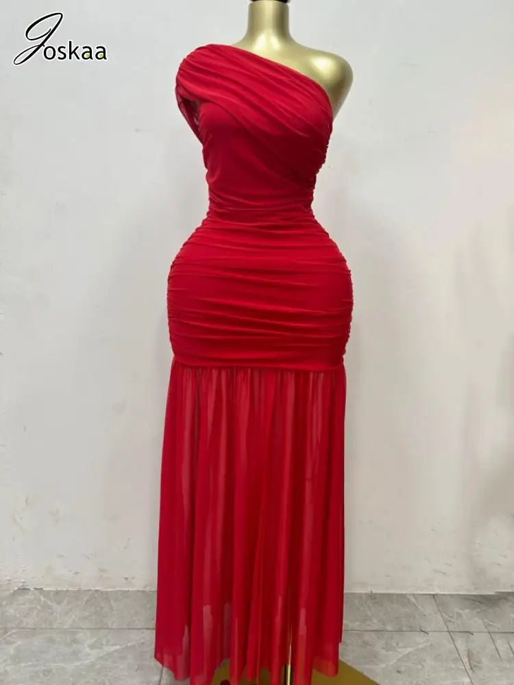 Women's Sleeveless Bodycon Pleated Maxi Dress Red – Back View