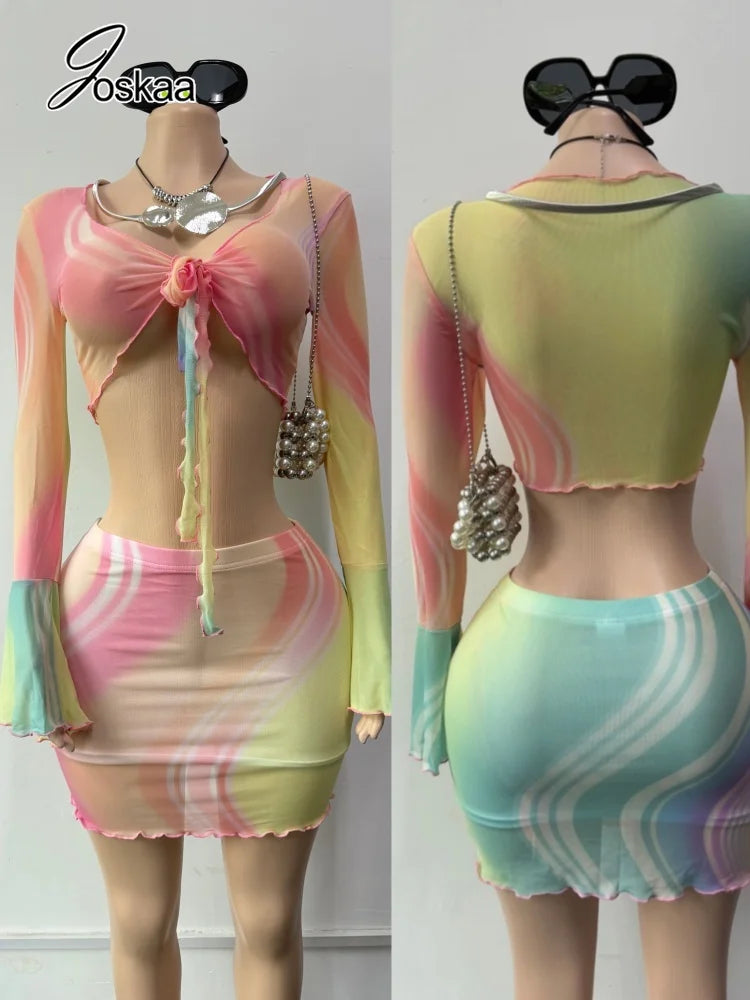Women's Long Sleeve Crop Mini Two Piece Set – Women's Fashion Wholesale – Front View