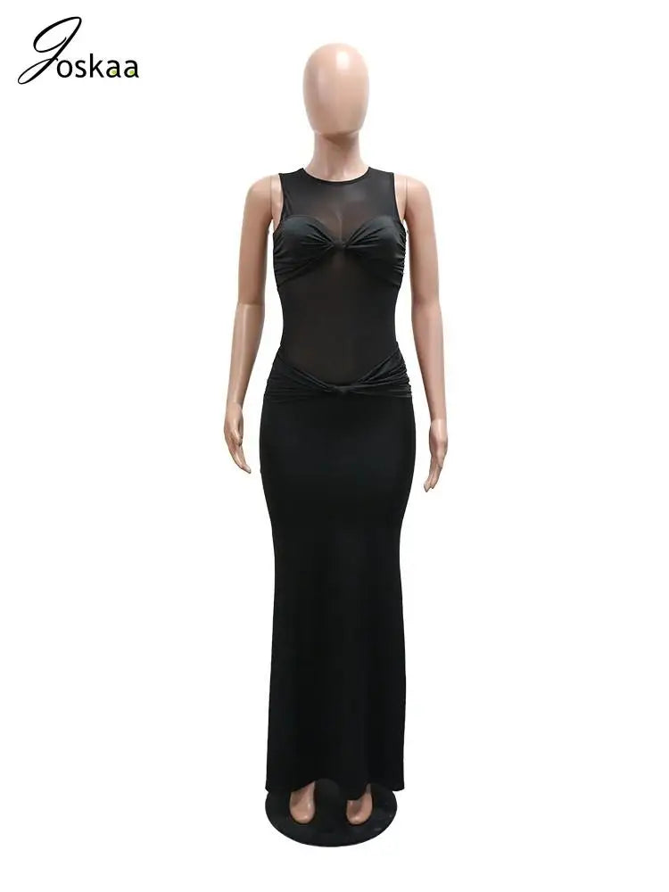 Wholesale Women's Mesh Sleeveless Bodycon Dress Black – Back View