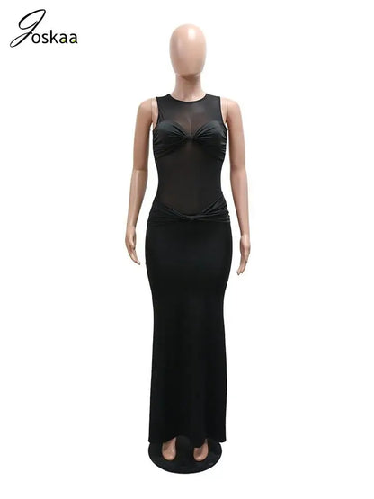 Wholesale Women's Mesh Sleeveless Bodycon Dress Black – Back View