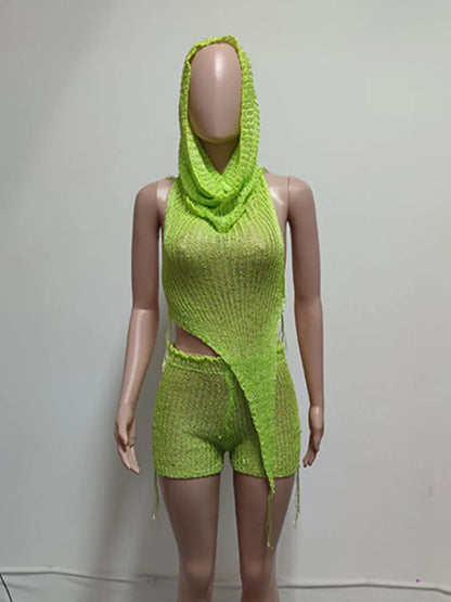 Women's Sequin Knit Backless Two Piece Set