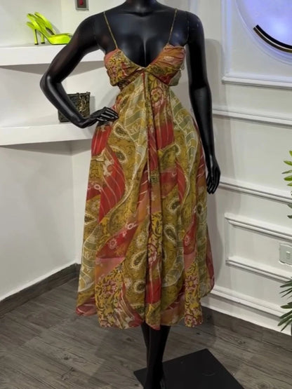 Women's Sleeveless Vintage Vacation Dress Printed – Front View
