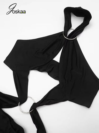 Women's Backless Cutout Halter Bodycon Romper - Model Wearing Style