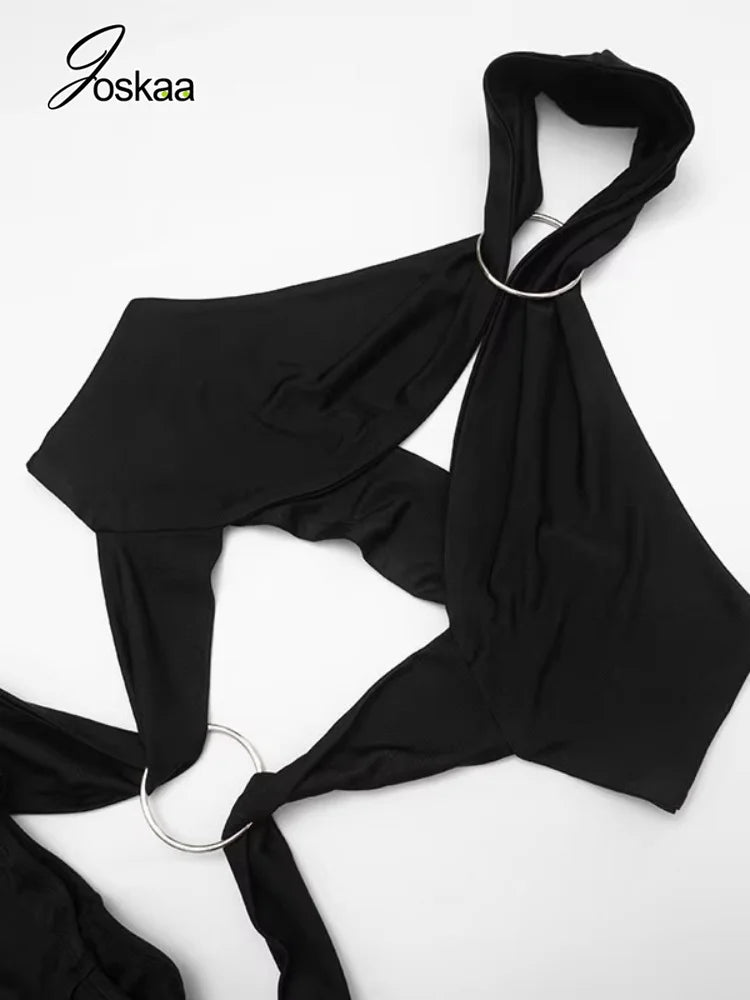 Women's Backless Cutout Halter Bodycon Romper - Model Wearing Style