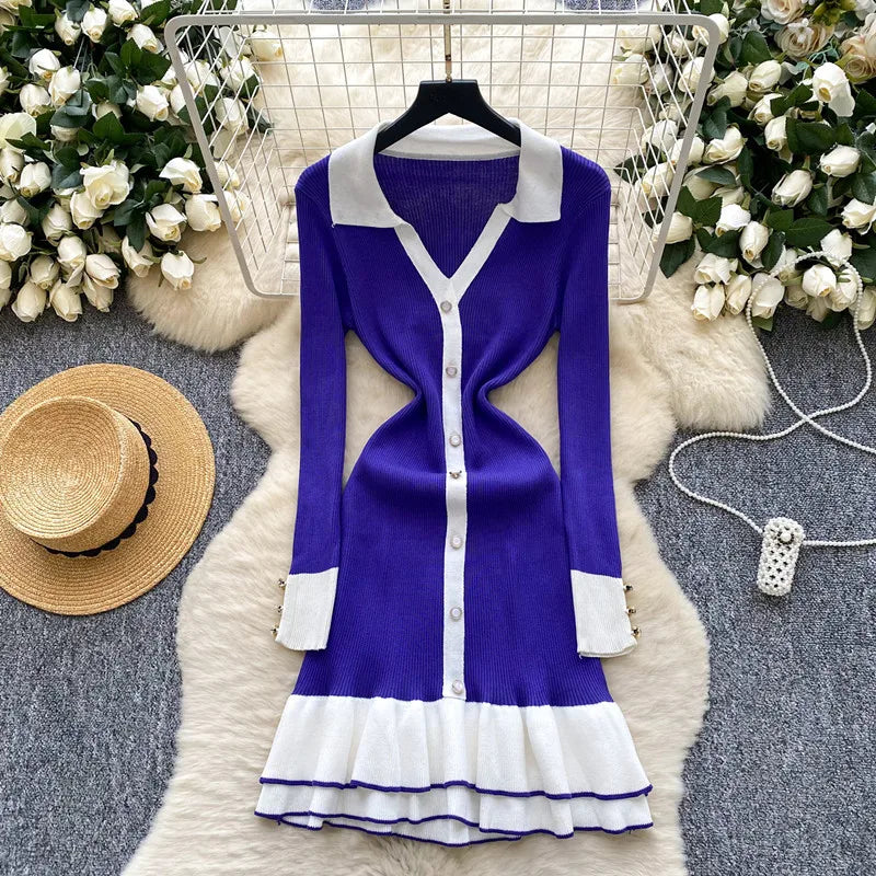 Wholesale Women's Knit Long Sleeve Ribbed Dress