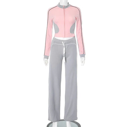Women's Long Sleeve Crop Zip Two Piece Set