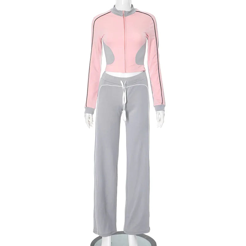 Women's Long Sleeve Crop Zip Two Piece Set