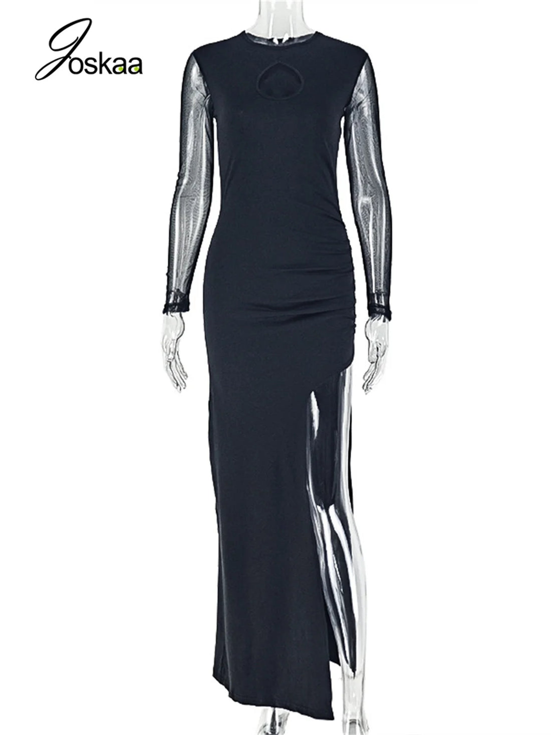 Wholesale Women's Mesh Long Sleeve Bodycon Dress Black – Back View