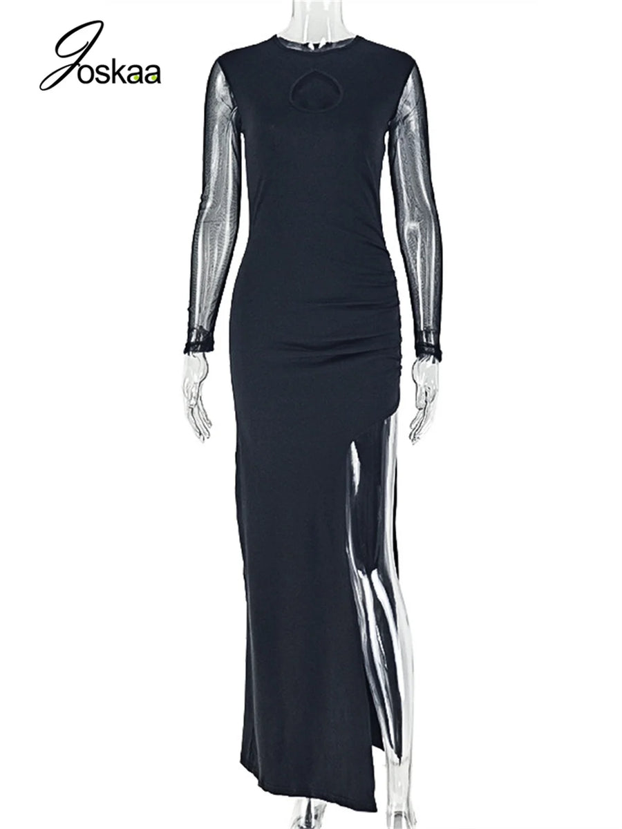 Wholesale Women's Mesh Long Sleeve Bodycon Dress Black – Back View