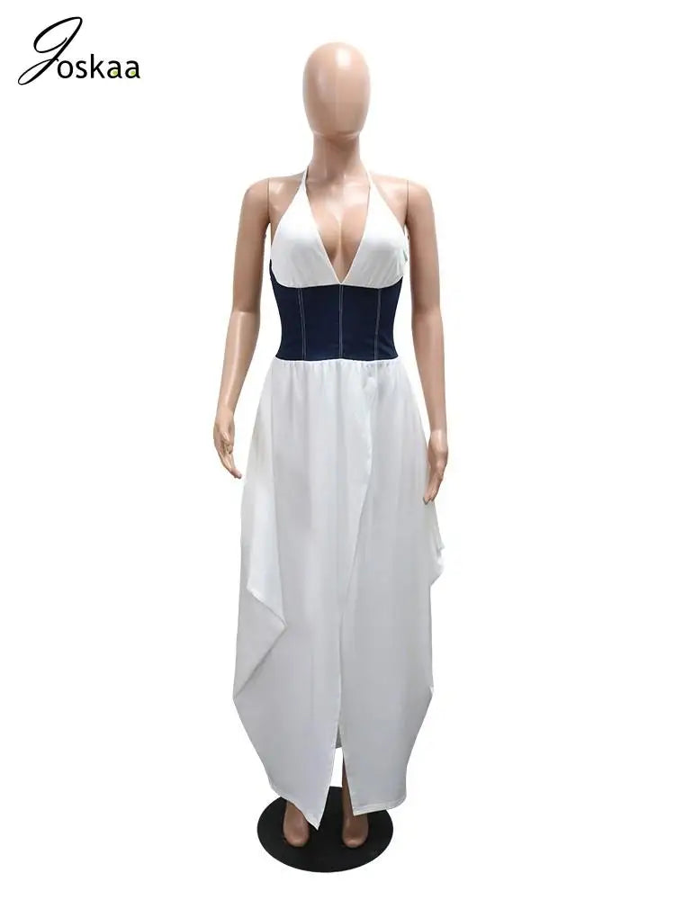 Women's Backless Halter Bodycon Maxi Dress Coffee – Back View
