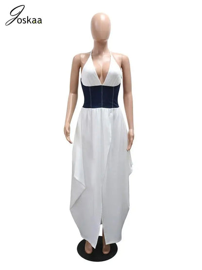 Women's Backless Halter Bodycon Maxi Dress Coffee – Back View