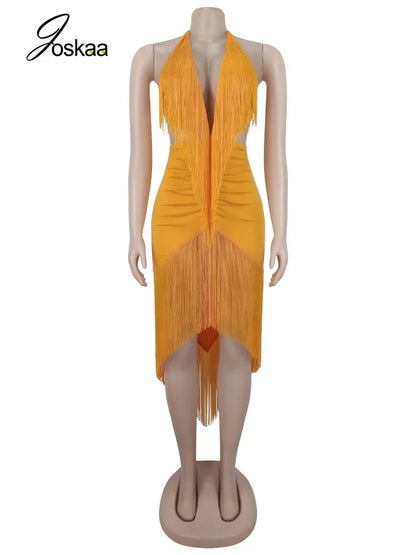 Women's Backless V-neck Halter One Shoulder Bodycon Dress - Back View