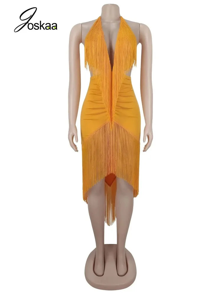 Women's Backless V-neck Halter One Shoulder Bodycon Dress - Back View