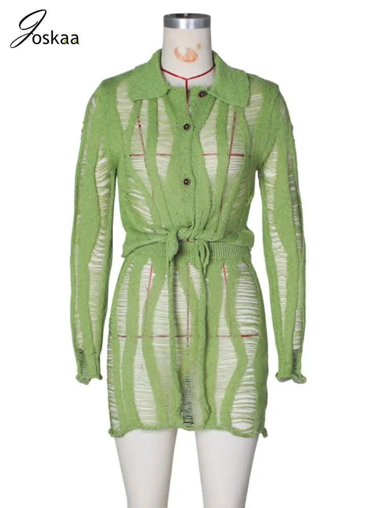 Women's Knit Cutout Long Sleeve Bikini Set Light Green – Back View
