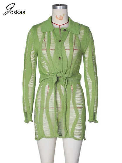 Women's Knit Cutout Long Sleeve Bikini Set Light Green – Back View