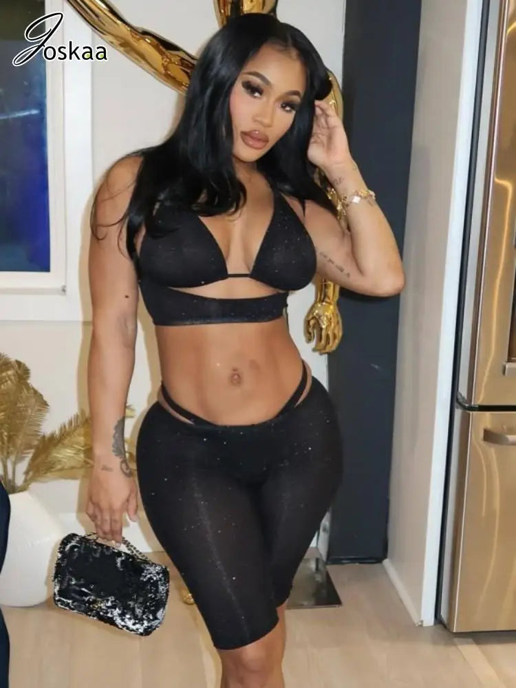 Women's Cutout Crop Black Tank Tops Two Piece Set – Women's Fashion Wholesale – Front View
