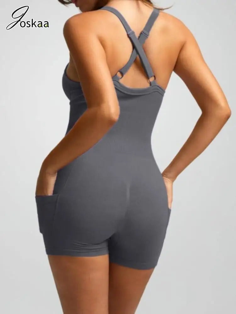 Women's Bodycon Built-in Bra Crisscross Romper Bright Red – Back View