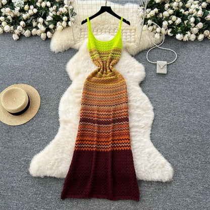 Wholesale Women's Stripe Knit Ribbed Maxi Dress