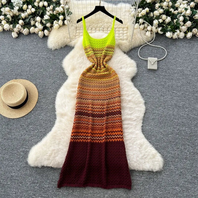 Wholesale Women's Stripe Knit Ribbed Maxi Dress