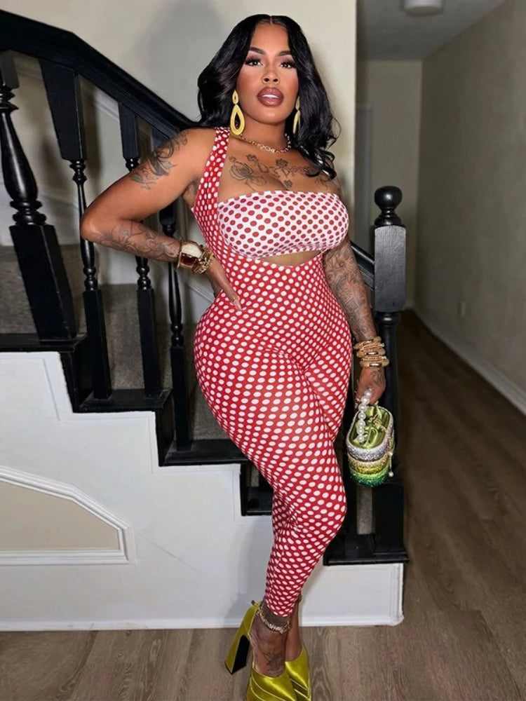 Women's Polka Dot Strapless Sleeveless Two Piece Set