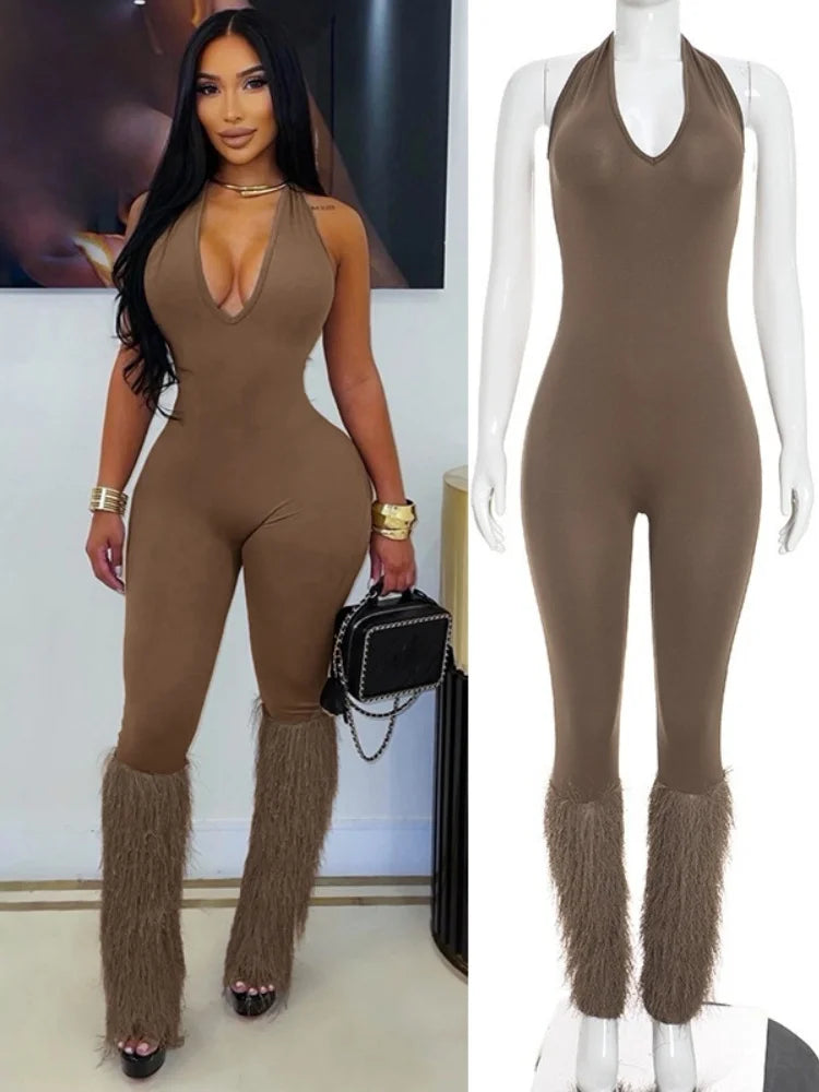 Women's V-neck Halter Sleeveless Bodycon Romper - Additional View 8