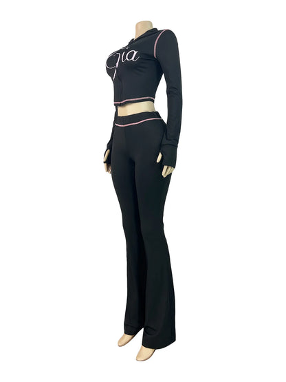 Joskaa Zip Up Hooded Long Sleeve Crop Two Piece Set - two piece set image 5