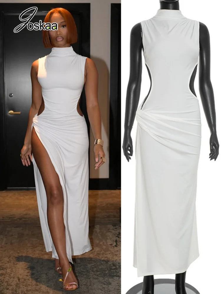 Women's Ruched Cutout Sleeveless Bodycon Maxi Dress - Women's Fashion Wholesale - Front View