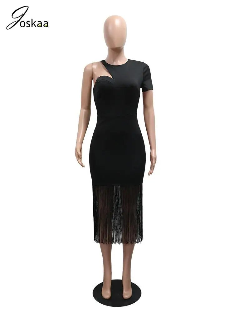 Women's One Shoulder Short Sleeve Bodycon Dress Black – Side View