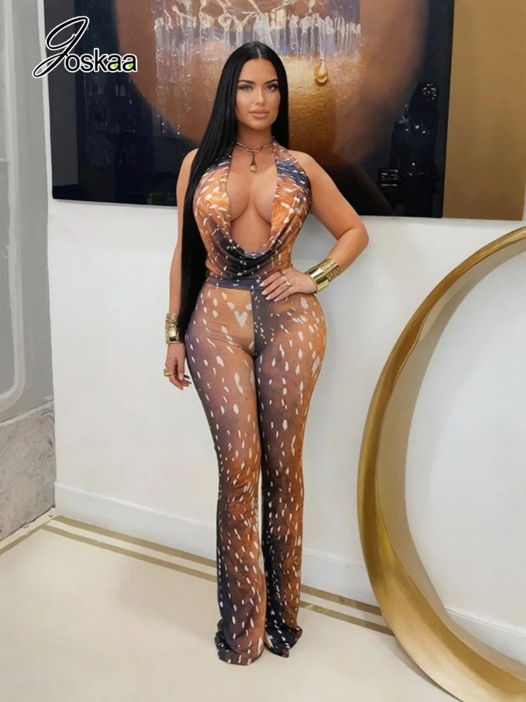 Wholesale Women's Backless Halter Bodycon Romper Brown – Side View