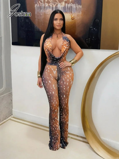 Wholesale Women's Backless Halter Bodycon Romper Brown – Side View