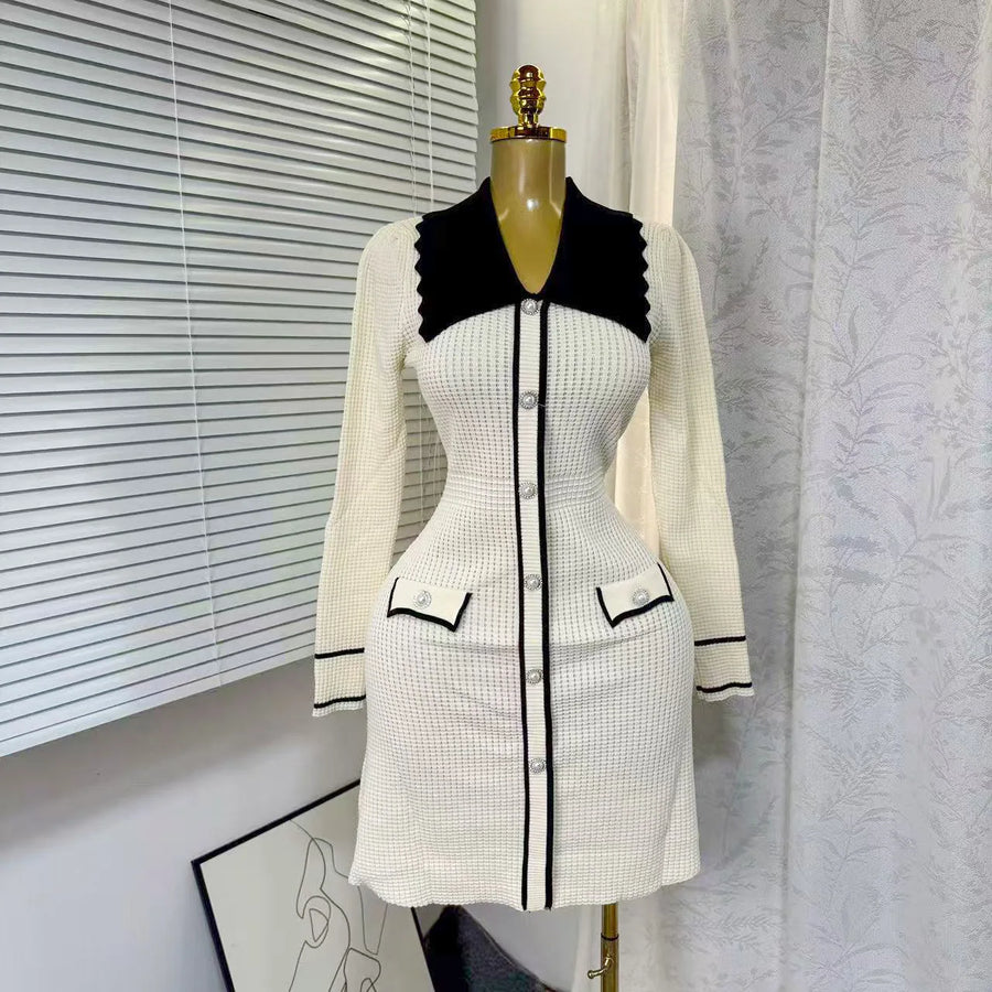 Wholesale Women's Knit Long Sleeve Ribbed Dress