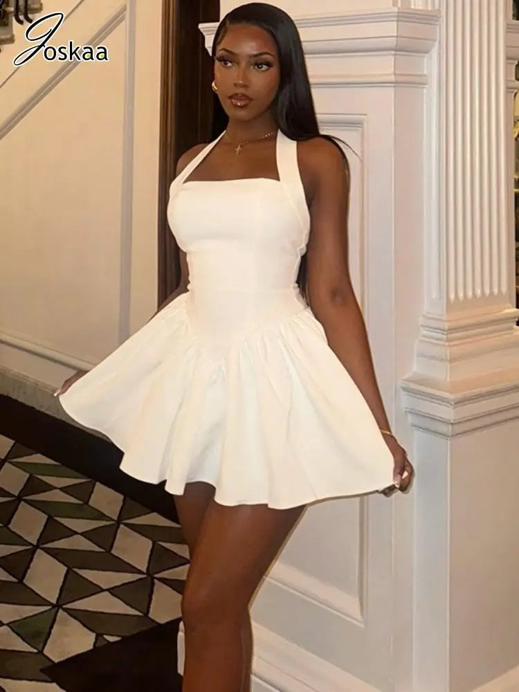 Women's Backless Halter Bodycon Mini Dress Black – Front View