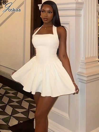 Women's Backless Halter Bodycon Mini Dress Black – Front View