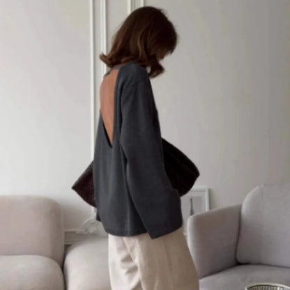 Women's Knit Backless Long Sleeve Ribbed Top