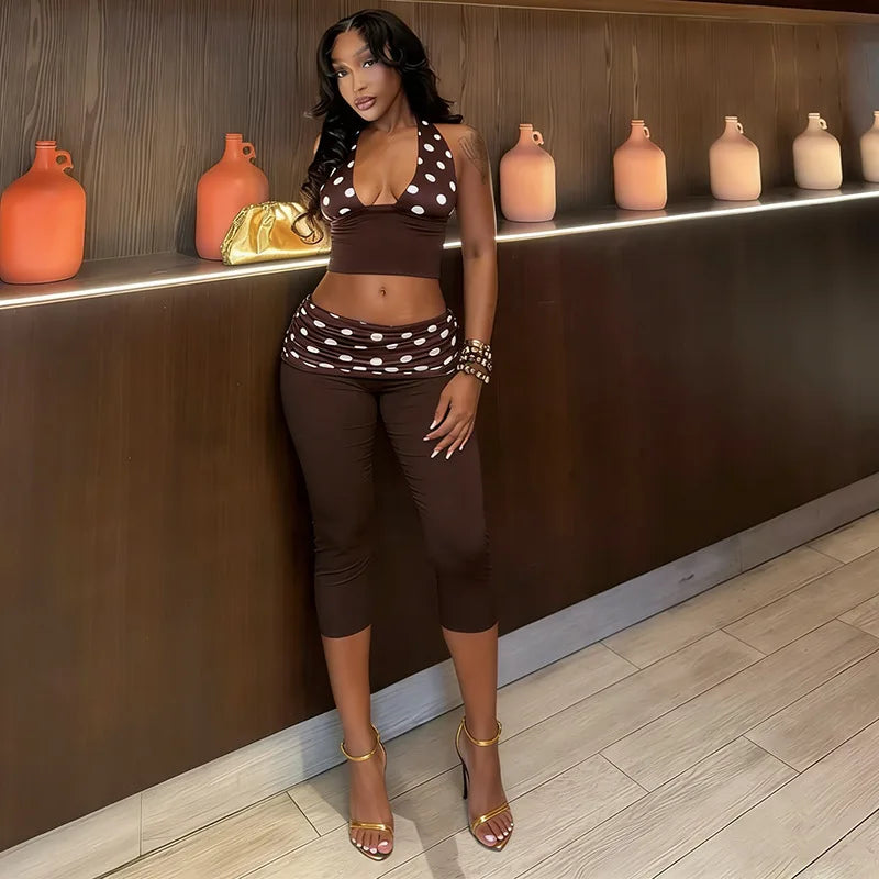 Women's Polka Dot Backless Halter Two Piece Set - Additional View 10
