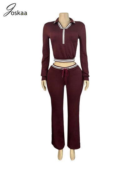 Women's Long Sleeve Crop Flare Two Piece Set Black – Back View