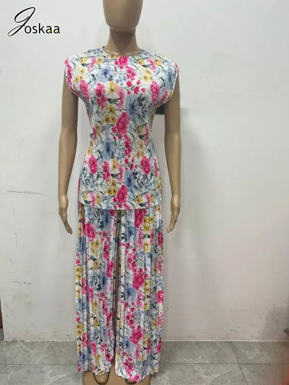 Women's Floral Print Short Sleeve Two Piece Set Floral 2 – Detail View